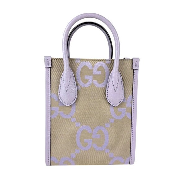 GUCCI Jumbo GG Handbag Shoulder Bag Purple/Beige Canvas/Leather - Picture 1 of 13